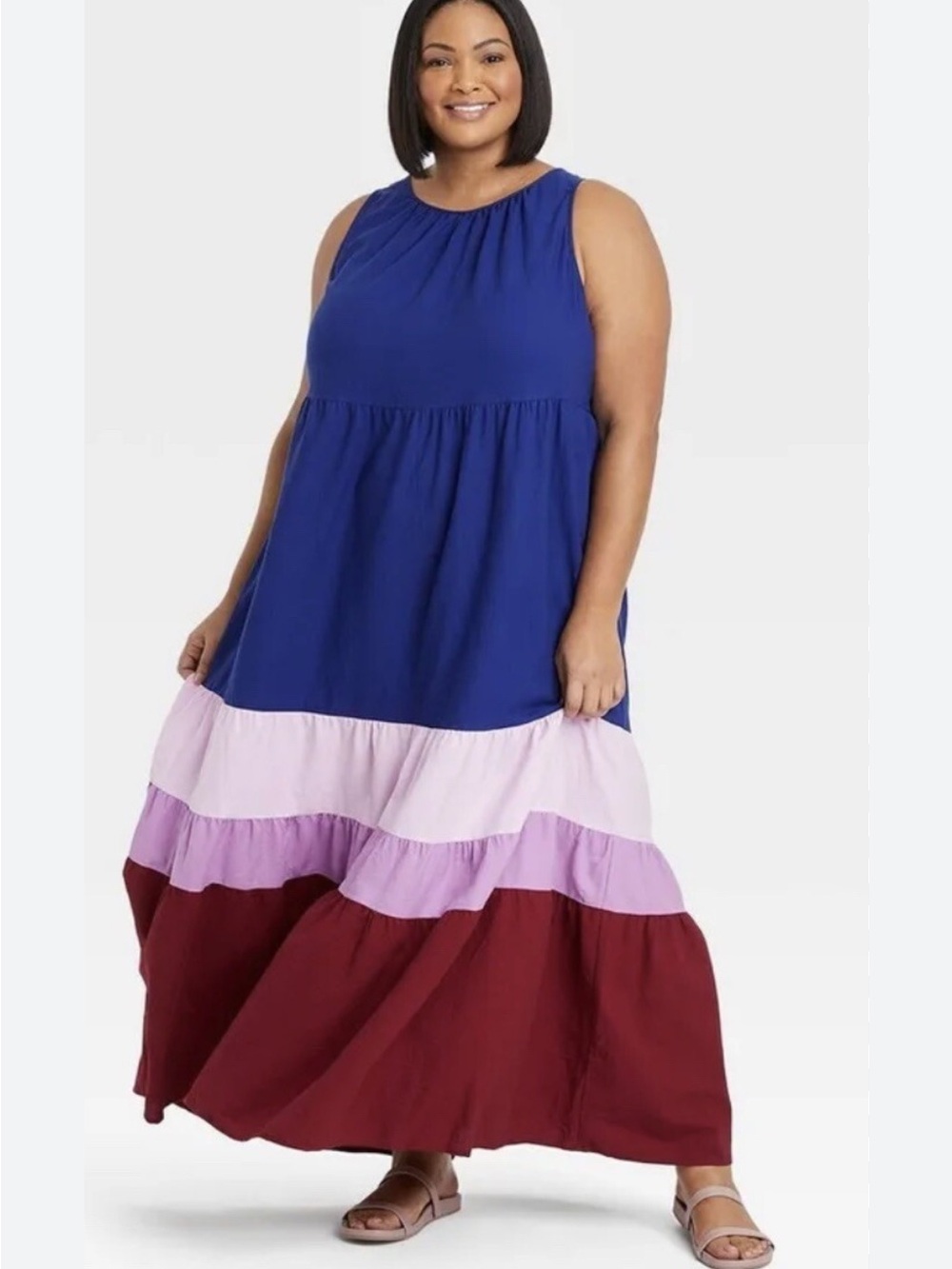 Ava & Viv Women's Plus Size Sleeveless Colorblock Tiered Maxi Dress 4X